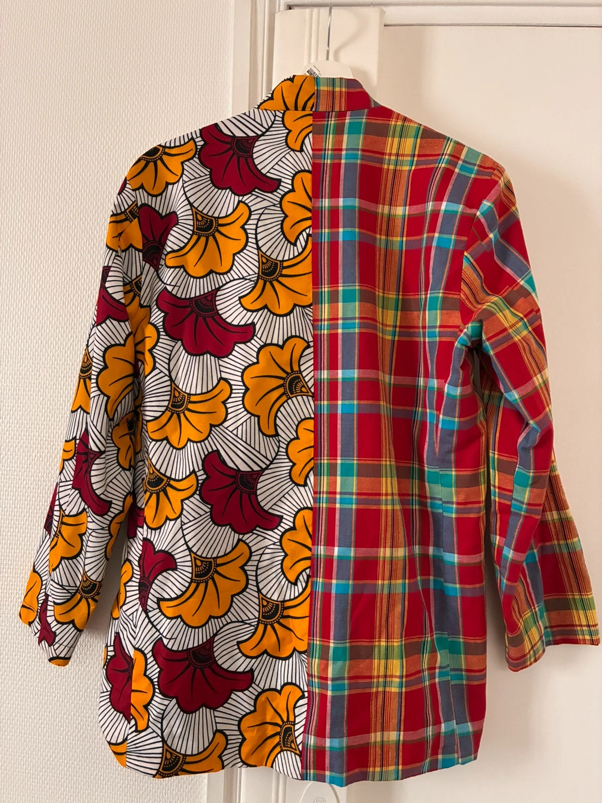 Veste afro, Caribbean, mi-longue bimatière Wax & Madras taille M (pièce unique personnalisée) – Atelier – taille M 2