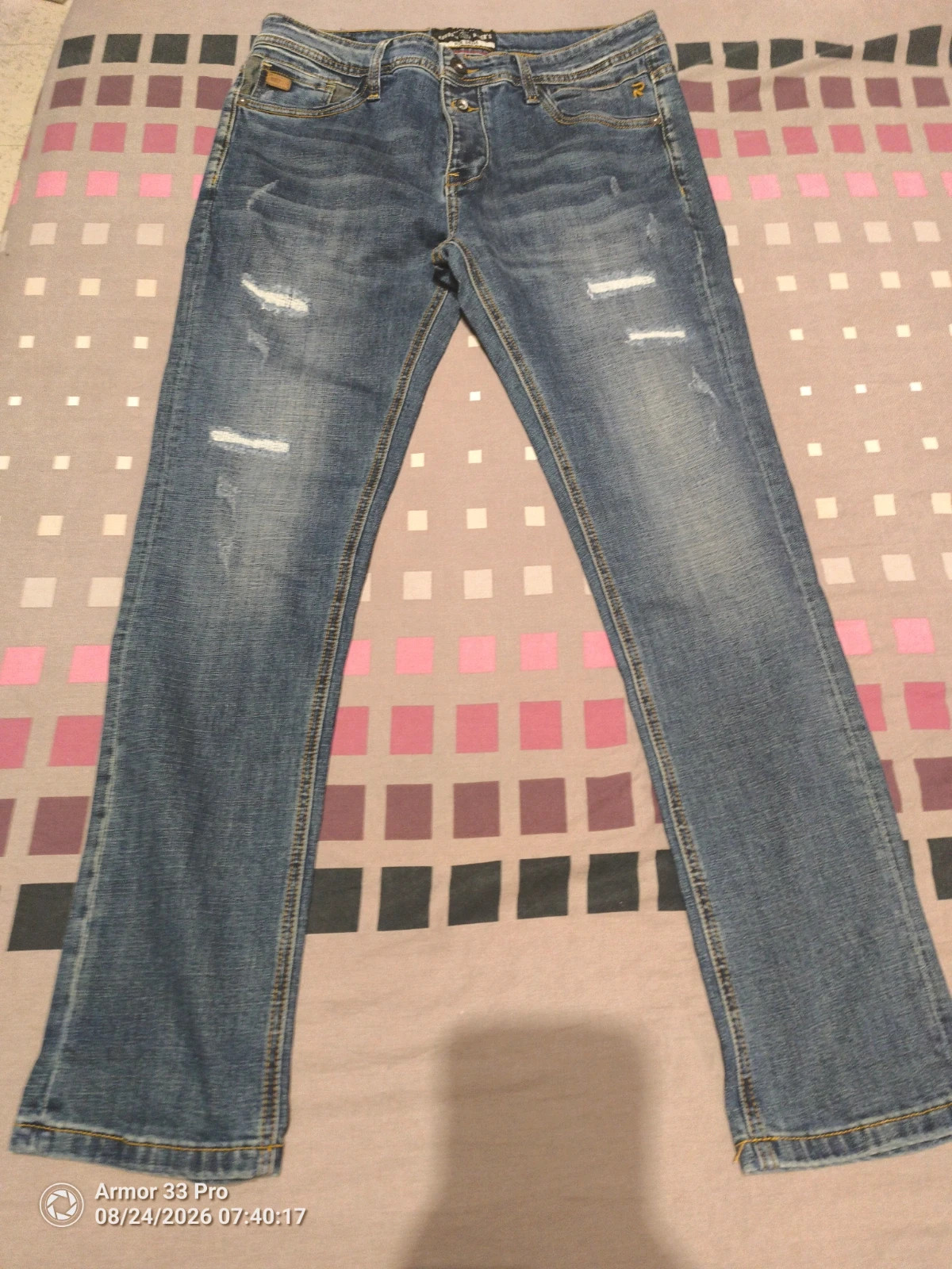 Koroshi Men's Blue Distressed Slim Fit Jeans – Size 44