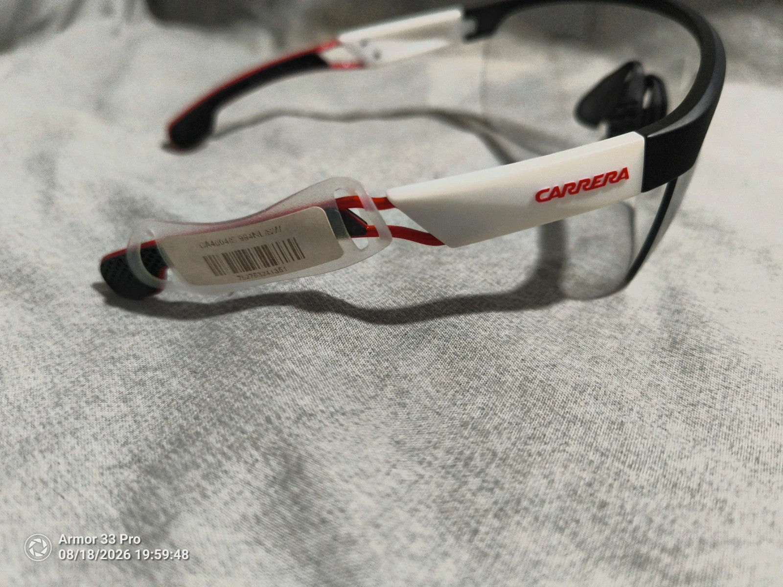 Carrera Sport Shield Semi-Rimless Sunglasses / Cycling Glasses – White/Black/Red – Carrera 5
