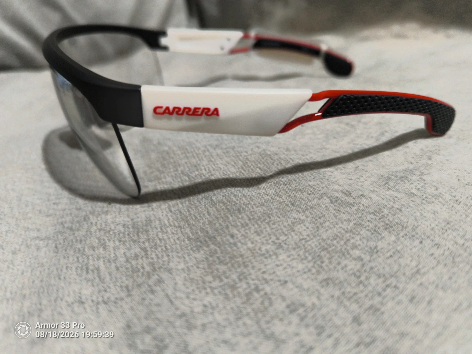 Carrera Sport Shield Semi-Rimless Sunglasses / Cycling Glasses – White/Black/Red – Carrera 4