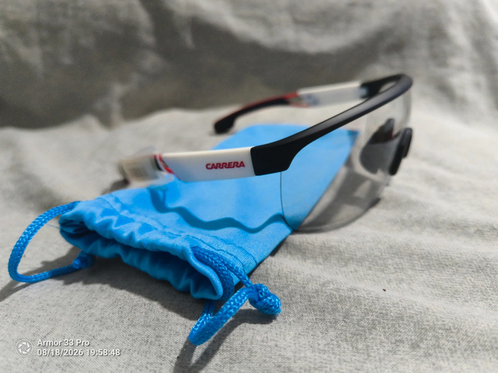 Carrera Sport Shield Semi-Rimless Sunglasses / Cycling Glasses – White/Black/Red