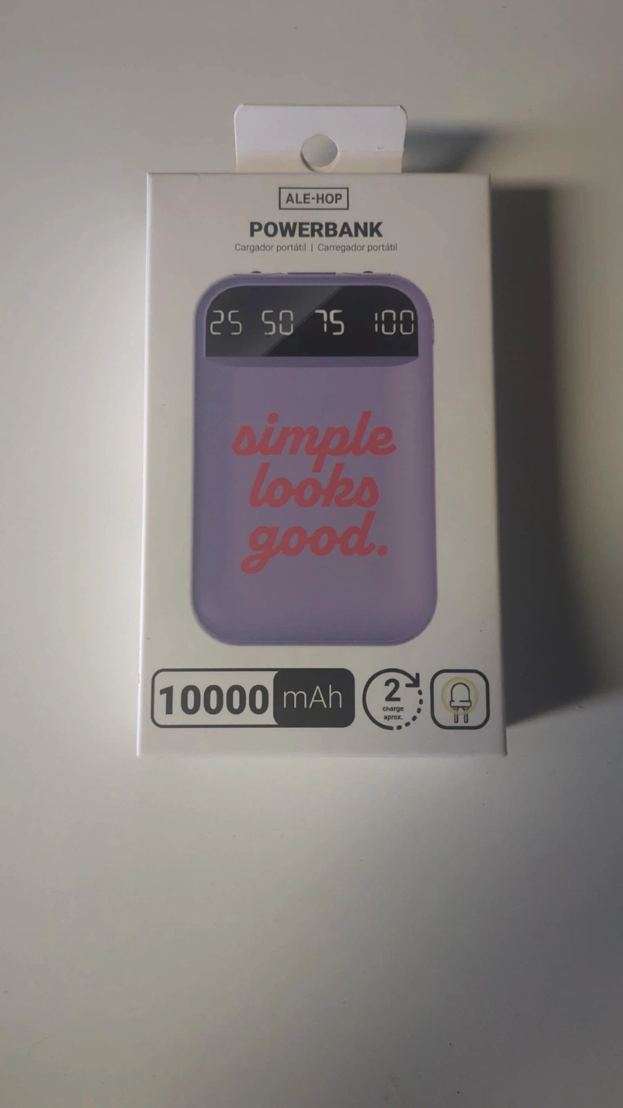 ALE-HOP 10000mAh Power Bank with Built-in Cables & LED Display – Purple