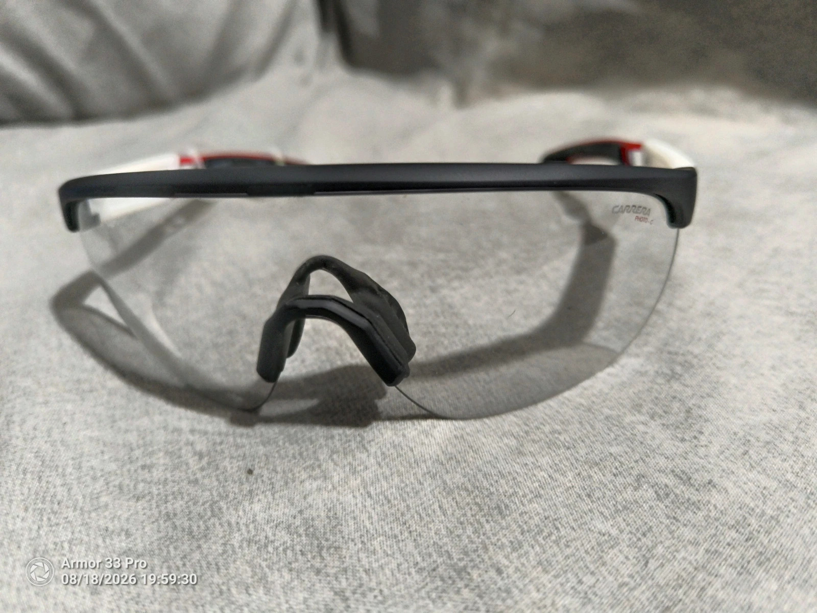 Carrera Sport Shield Semi-Rimless Sunglasses / Cycling Glasses – White/Black/Red – Carrera 3