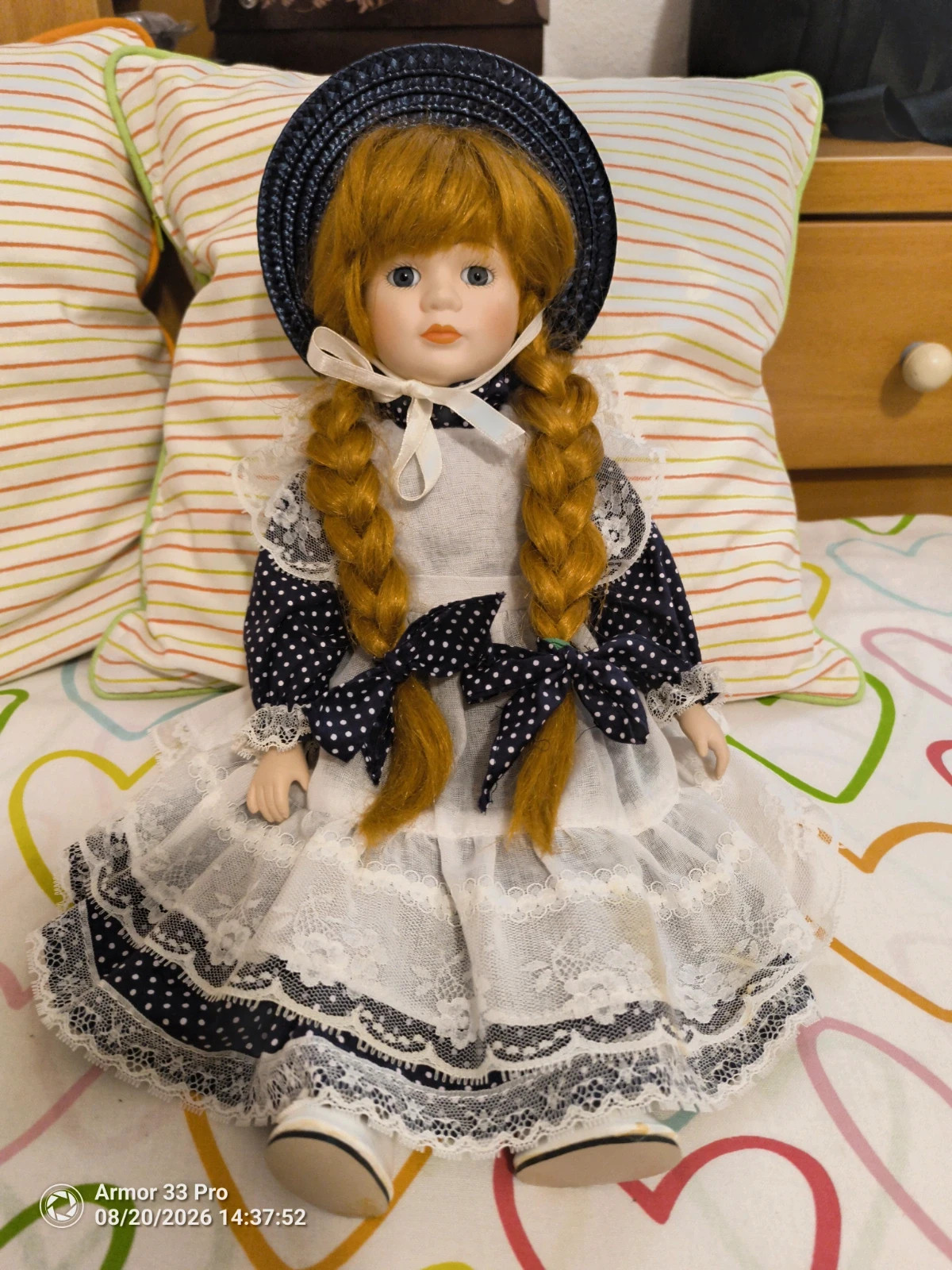 Vintage Porcelain Doll – The Promenade Collection "Imogen-A" 8936F – Navy Blue Lace Dress