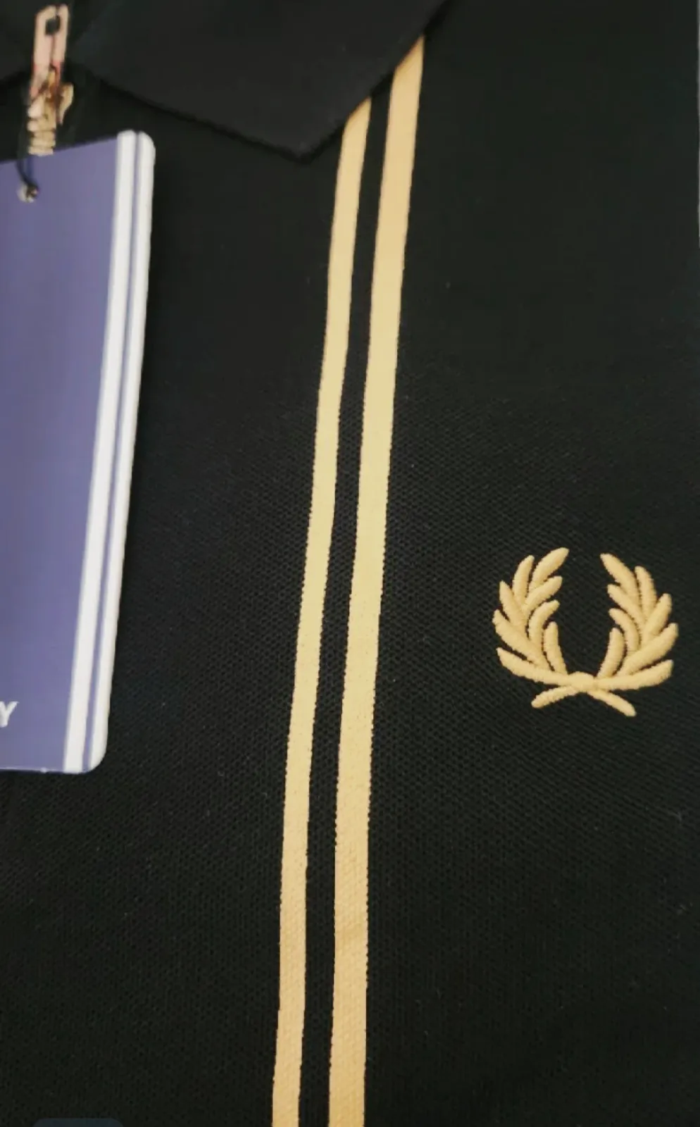 Fred Perry Style Black & Gold Zip Polo Shirt – Size M – Fred perry – taille M 4