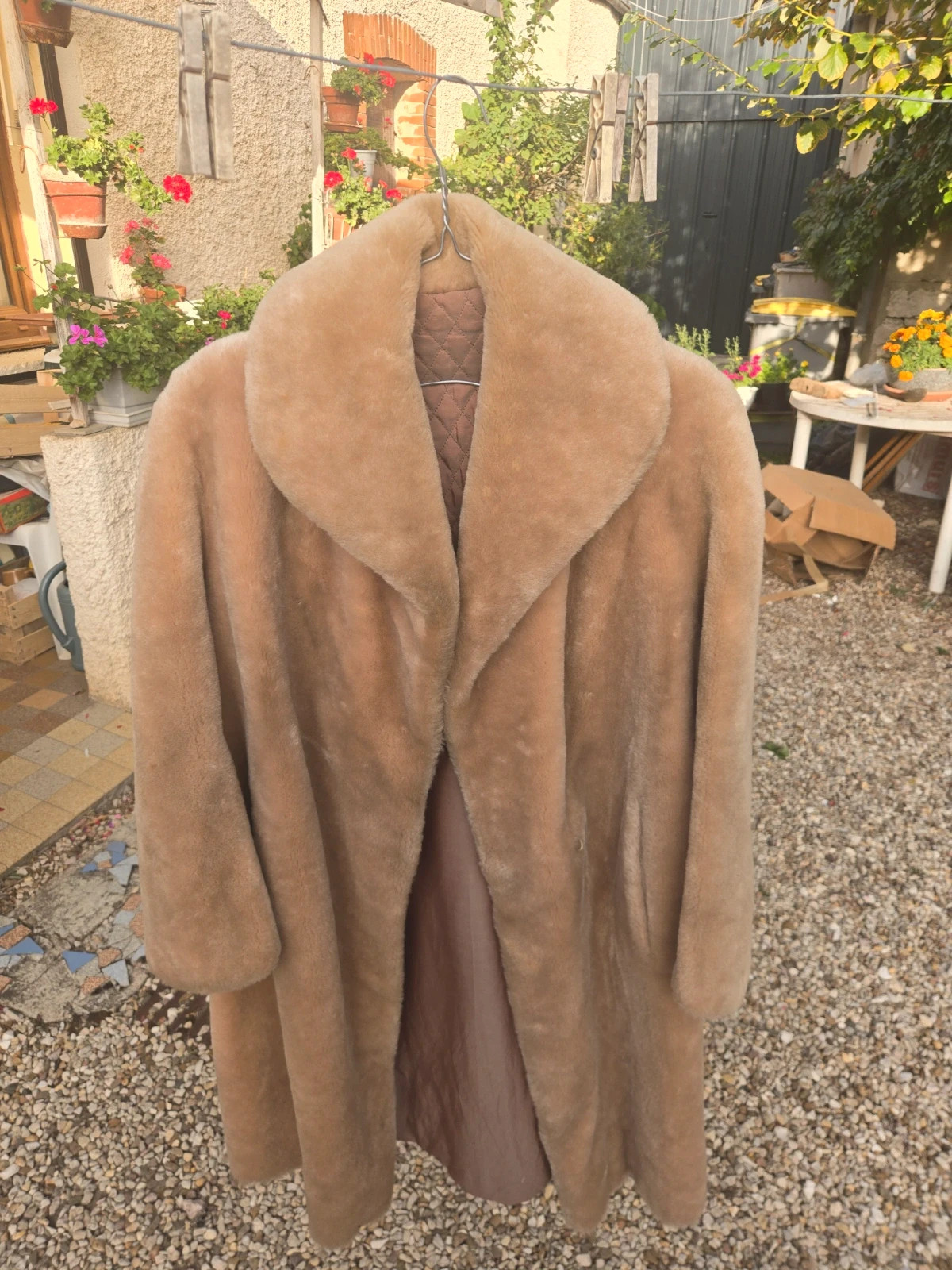 Manteau vintage Superliperil Made in France peau lainée beige rétro – superliperil – taille Taille unique 2