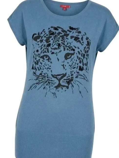 Pull tunique oversize léopard bleu Tissaia à sequins T42/44 - Haut imprimé animal manches dolman – Vintage Dressing – taille XXL / 44 / 16 2