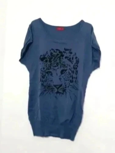 Pull tunique oversize léopard bleu Tissaia à sequins T42/44 - Haut imprimé animal manches dolman