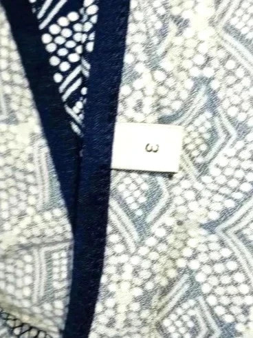 Blouse femme L bleu marine blanc imprimé graphique manches nouées 3/4 fluide chic – Tendance – taille XL / 42 / 14 5
