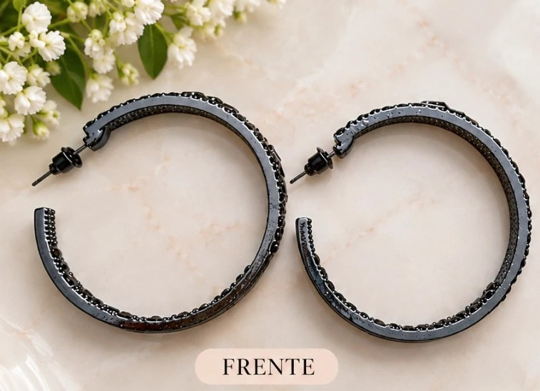 Black Sparkle Hoop Earrings 2