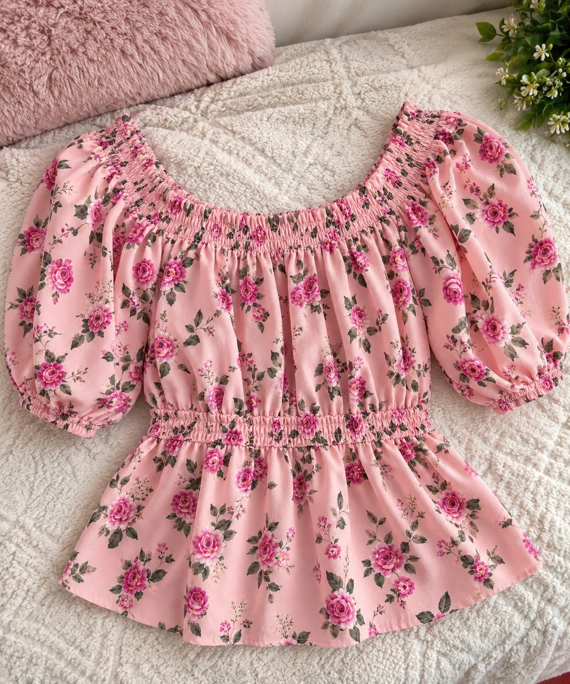 Celebrity Pink Floral Peplum Blouse – Size M