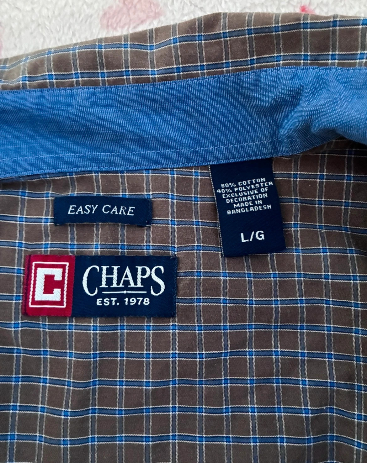 CHAPS Men’s Plaid Button-Up Shirt Size L – Brown & Blue – CHAPS – taille L 2