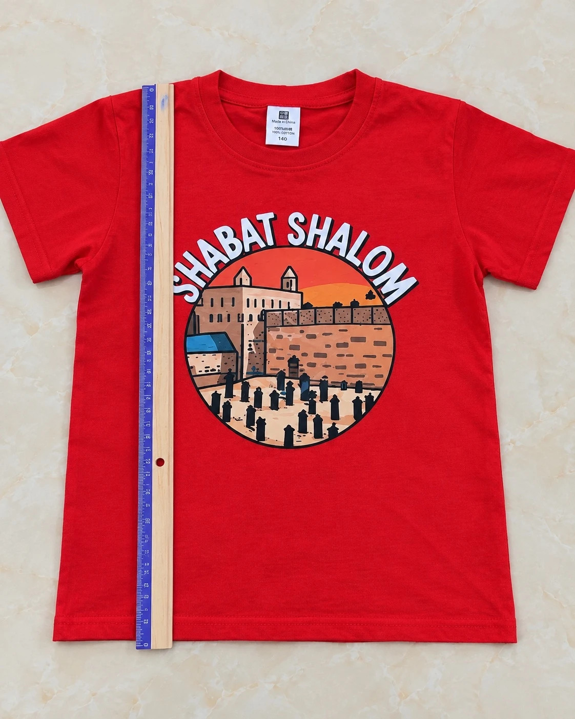 Red Shabat Shalom Graphic T-Shirt – 100% Cotton – Size 140 – taille S 3