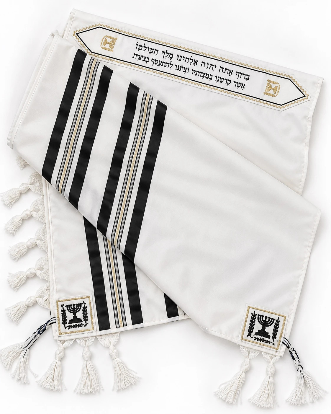 New Jewish Prayer Shawl Tallit – White Black & Gold 2