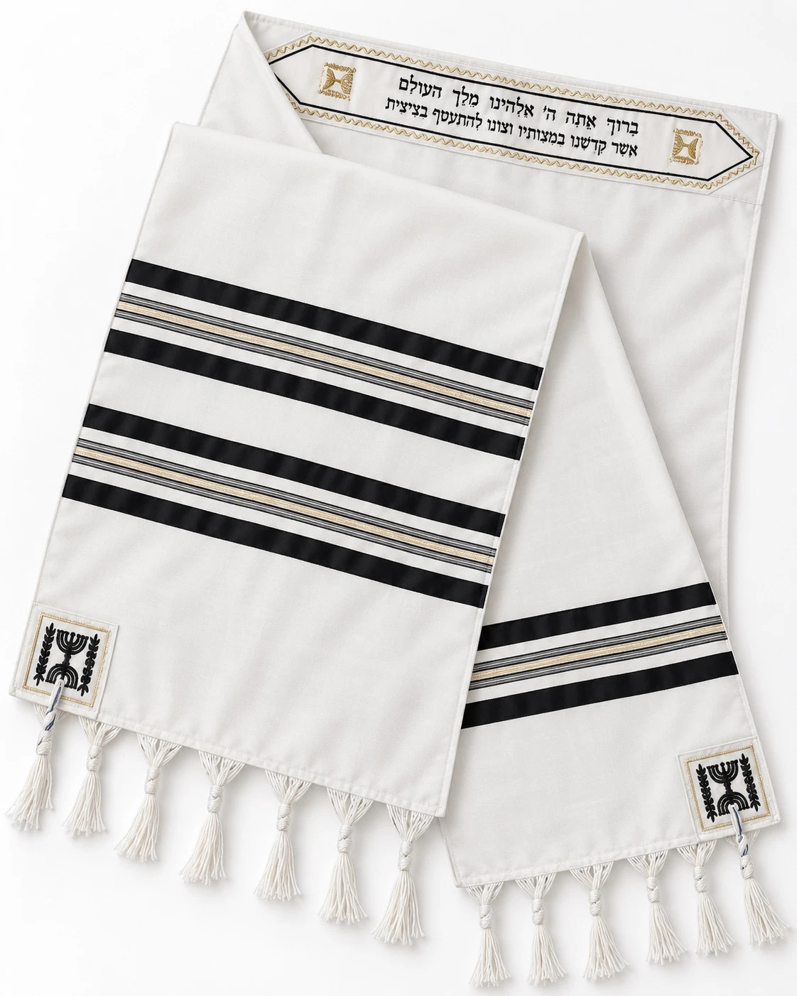 New Jewish Prayer Shawl Tallit – White Black & Gold