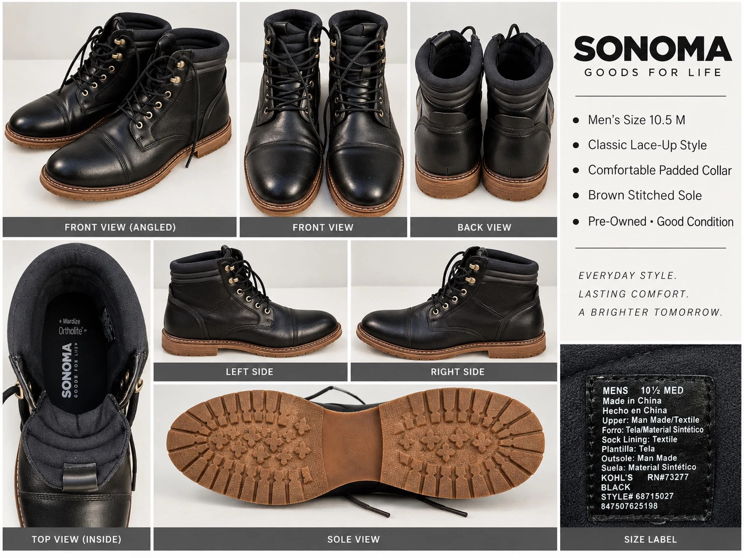 Sonoma Men’s Brown Lace-Up Boots Size 10.5 M