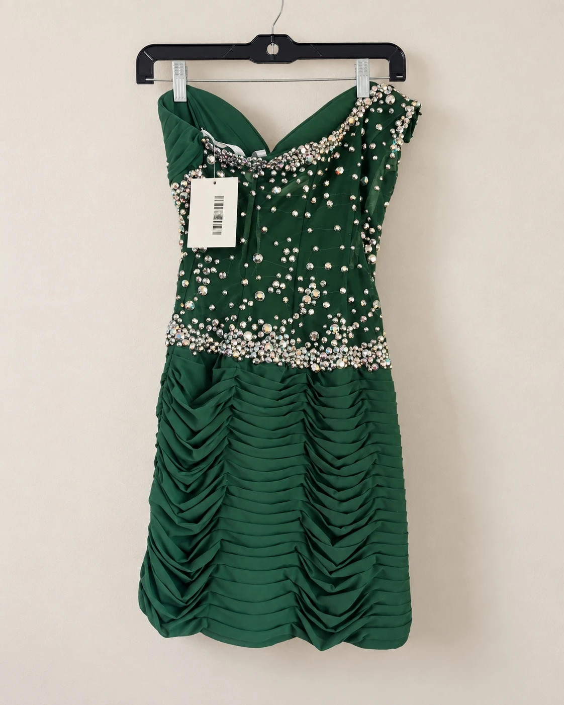 JVN by Jovani Emerald Green Rhinestone Ruched Dress Size 2 – Jovani – taille XS / US 2 2