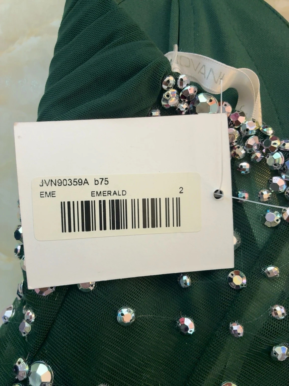 JVN by Jovani Emerald Green Rhinestone Ruched Dress Size 2 – Jovani – taille XS / US 2 5