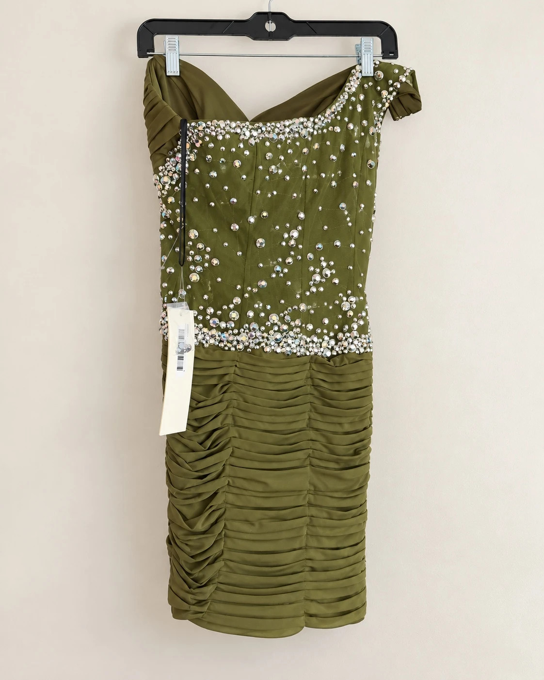 Jovani Olive Green Ruched Rhinestone Dress Size 6 NWT – Jovani – taille S / US 4-6 2