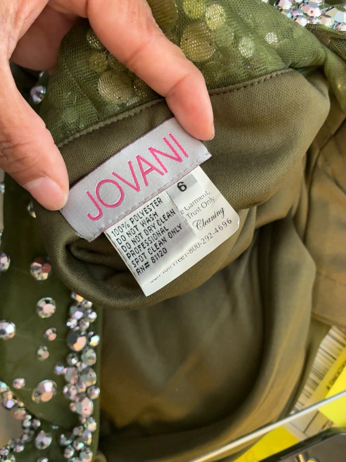 Jovani Olive Green Ruched Rhinestone Dress Size 6 NWT – Jovani – taille S / US 4-6 3