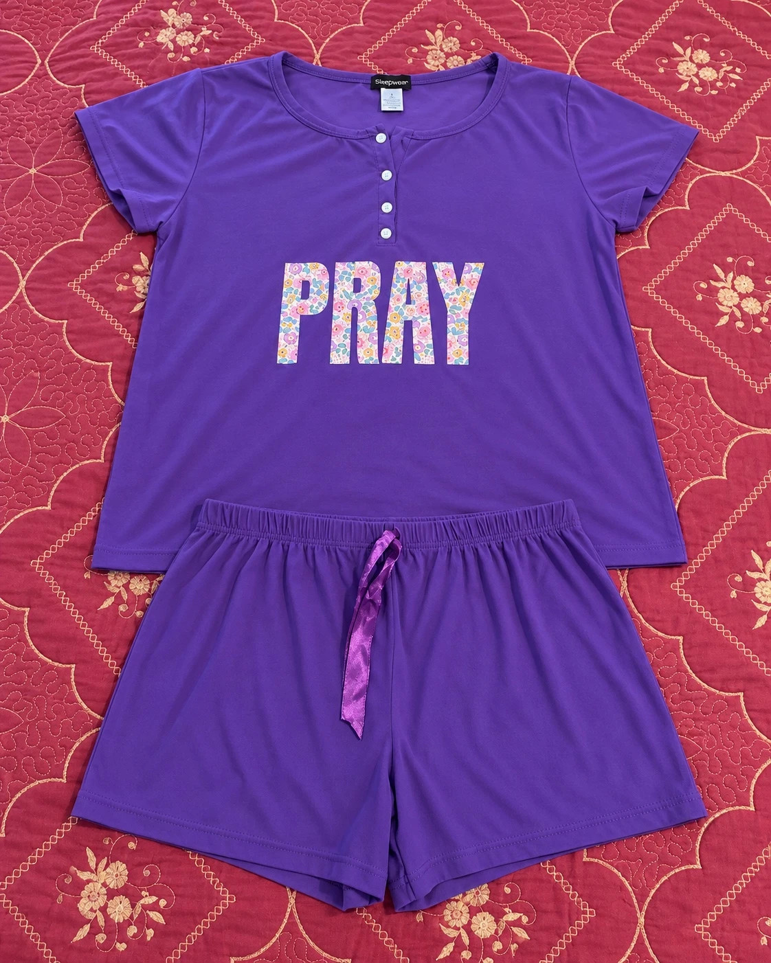 Yummy & Gorgeous Purple “PRAY” Pajama Set XL