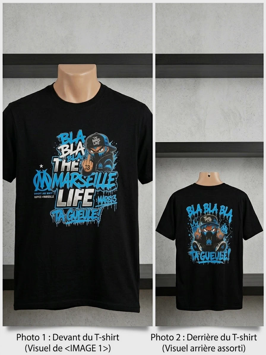 T-shirt noir imprimé OM Marseille Life