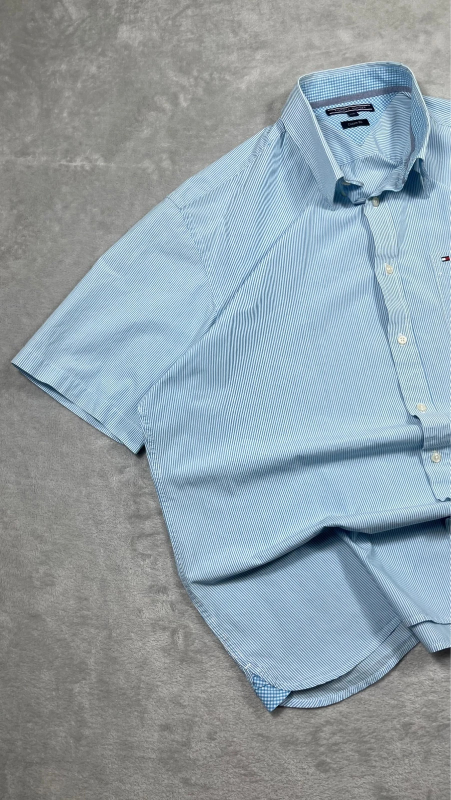 Tommy Hilfiger Shirt Short Sleeve Striped Custom Fit Light Blue XXL – Tommy Hilfiger – taille XXL 2