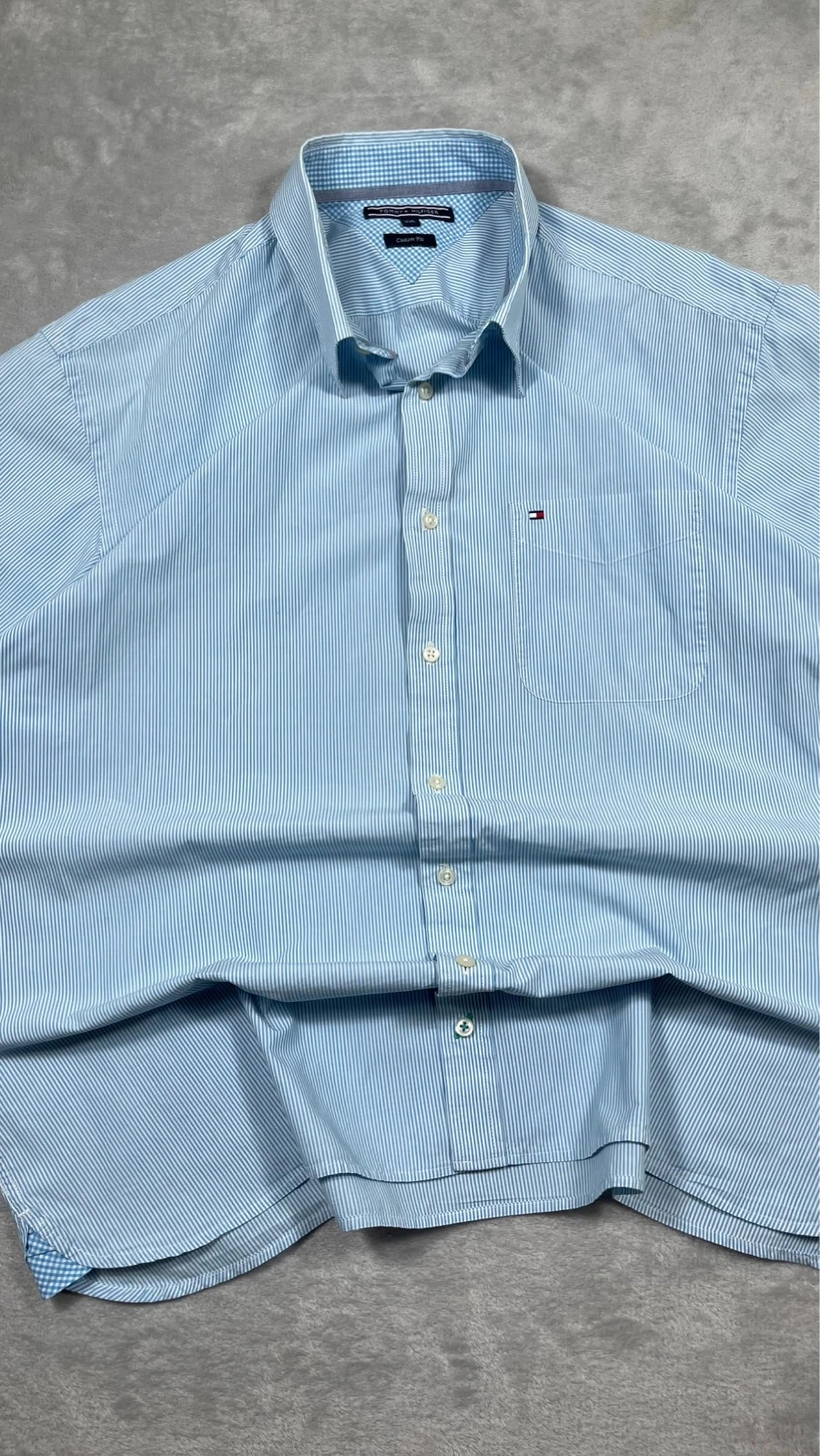 Tommy Hilfiger Shirt Short Sleeve Striped Custom Fit Light Blue XXL – Tommy Hilfiger – taille XXL 3