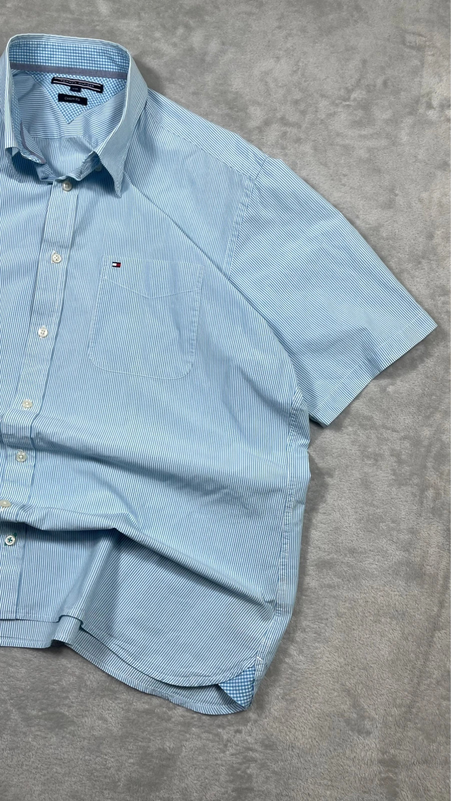 Tommy Hilfiger Shirt Short Sleeve Striped Custom Fit Light Blue XXL – Tommy Hilfiger – taille XXL 4