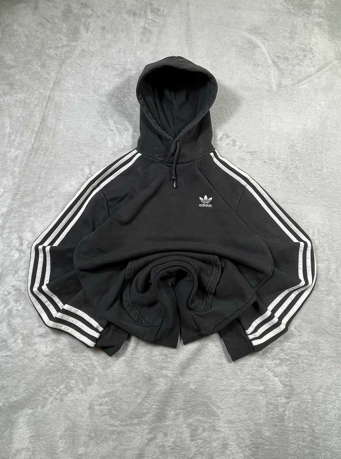 Adidas Hoodie 00s Black White 3 Stripes XS Y2K
