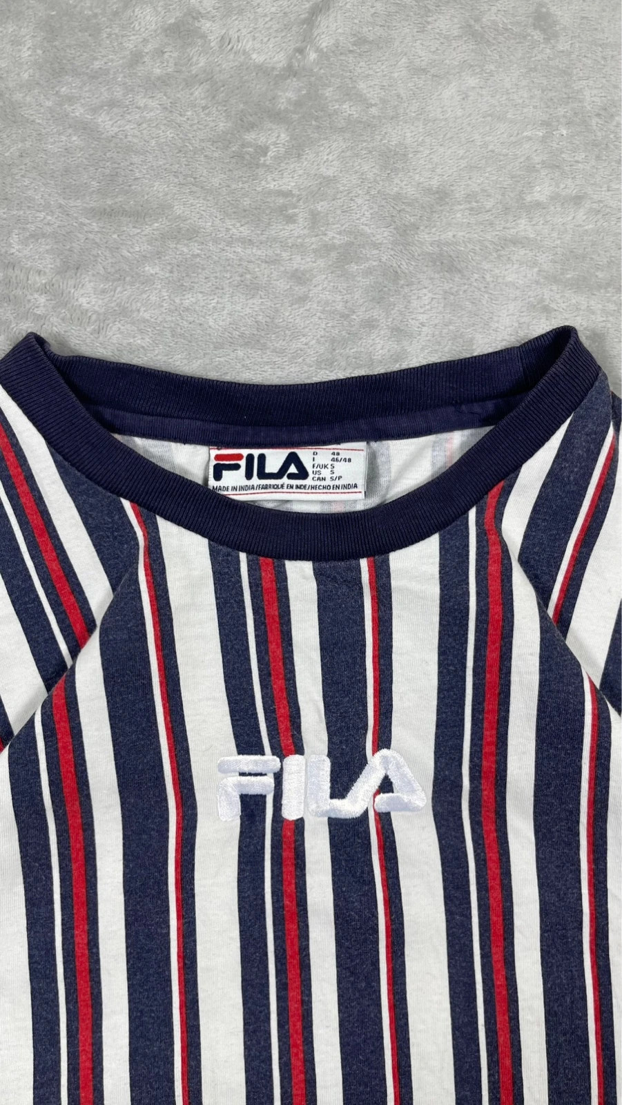 Fila T-Shirt Striped Vintage 00s Y2K Navy White Red Logo S – FILA – taille S 5