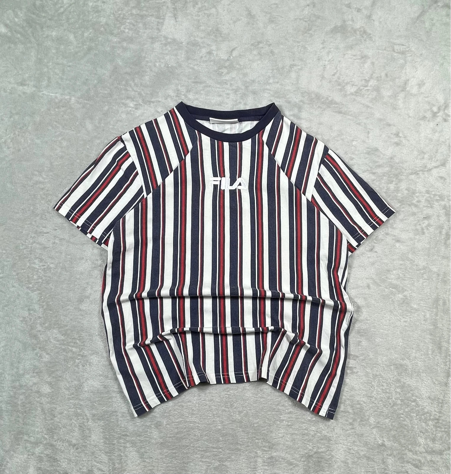 Fila T-Shirt Striped Vintage 00s Y2K Navy White Red Logo S