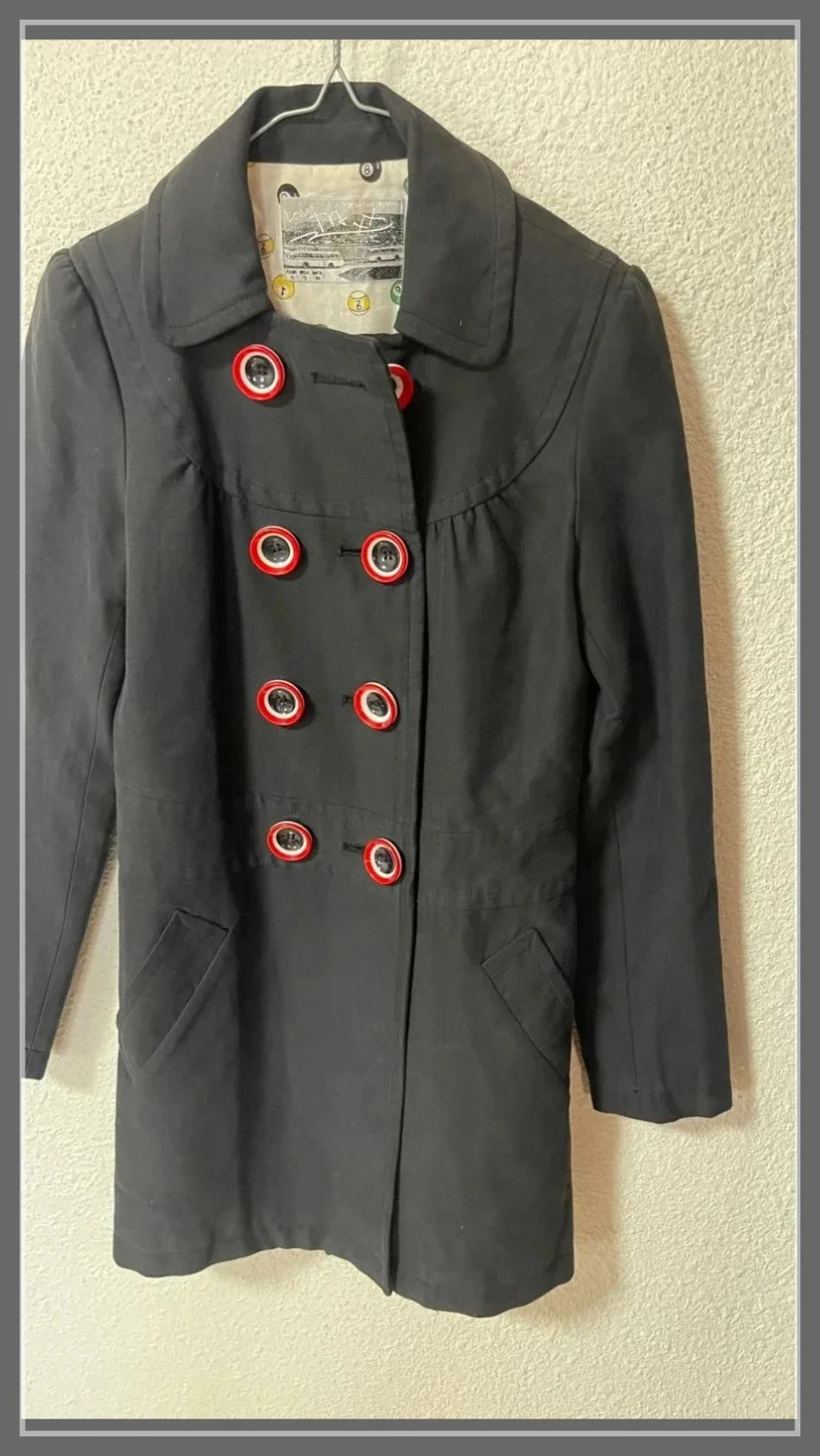 Navy Blue Nautical Vintage Coat Red Buttons Double Breasted Y2K S 36 – taille S / 36 / 8 3