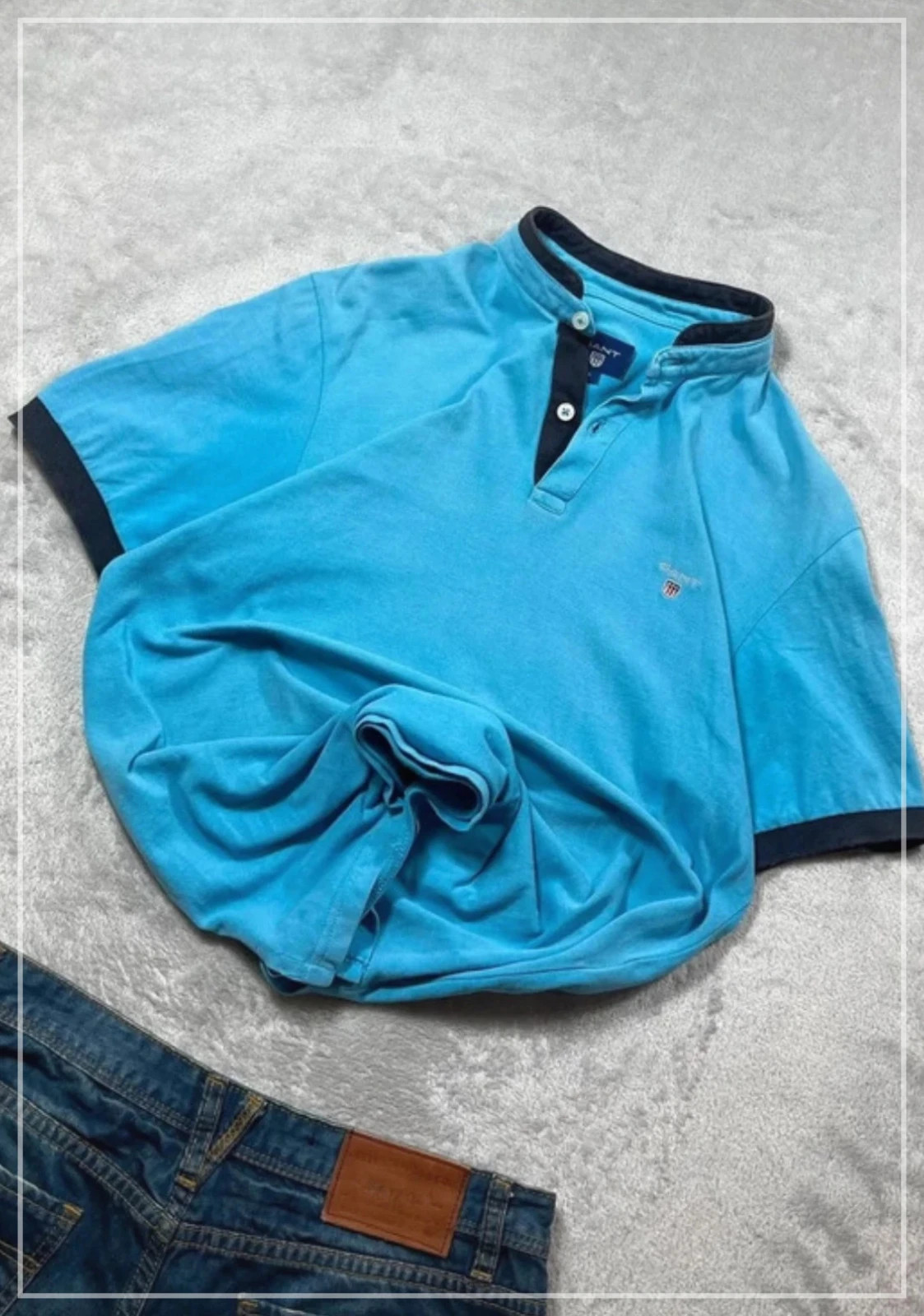 Gant Polo Shirt Light Blue Short Sleeve Classic Logo Design Casual Size L