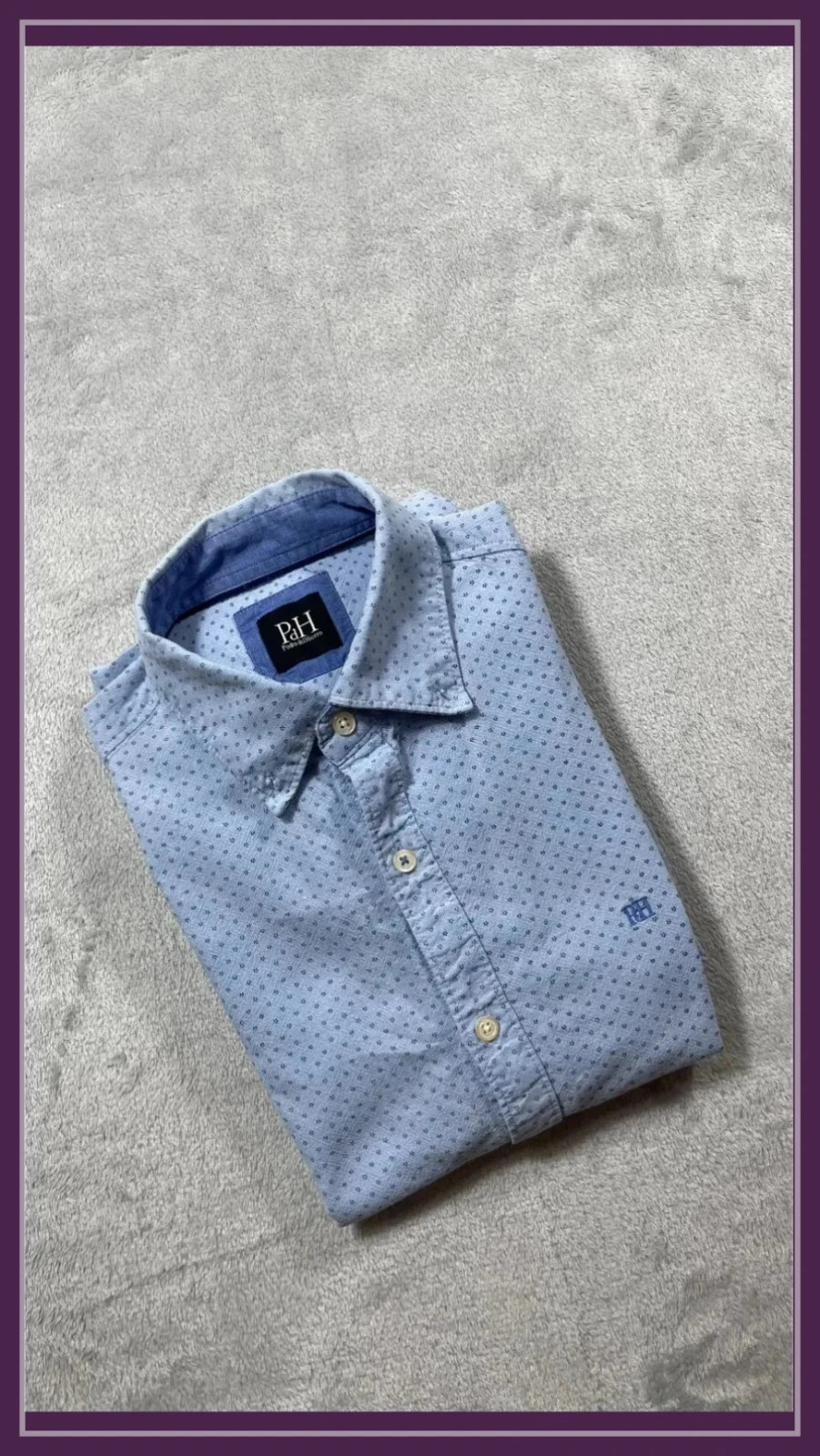 Pedro del Hierro Shirt Men Blue Dotted Pattern Size S Long Sleeve Casual Button Down