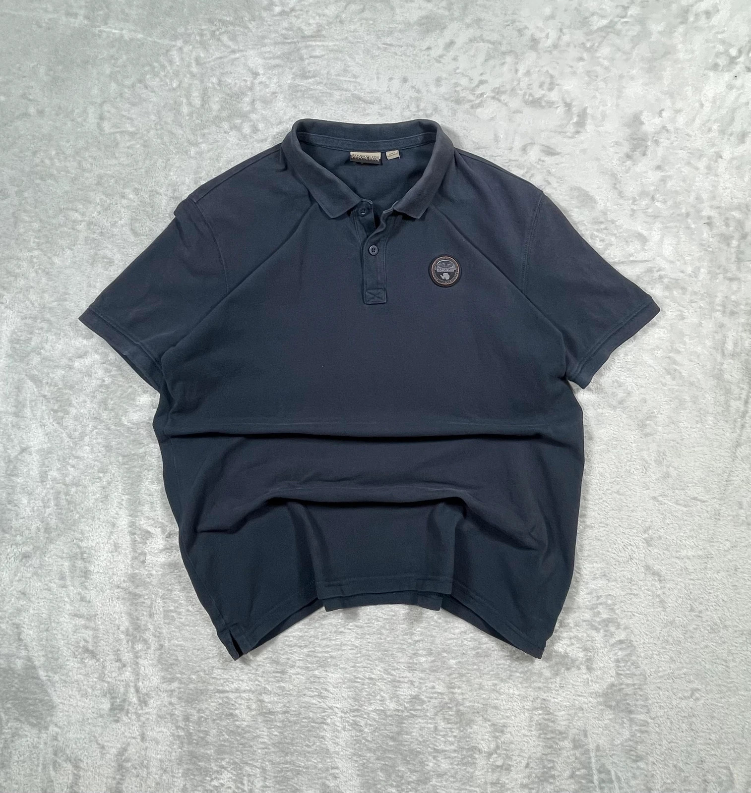 Napapijri Polo Shirt Navy Blue Logo Patch Short Sleeve Casual 00s