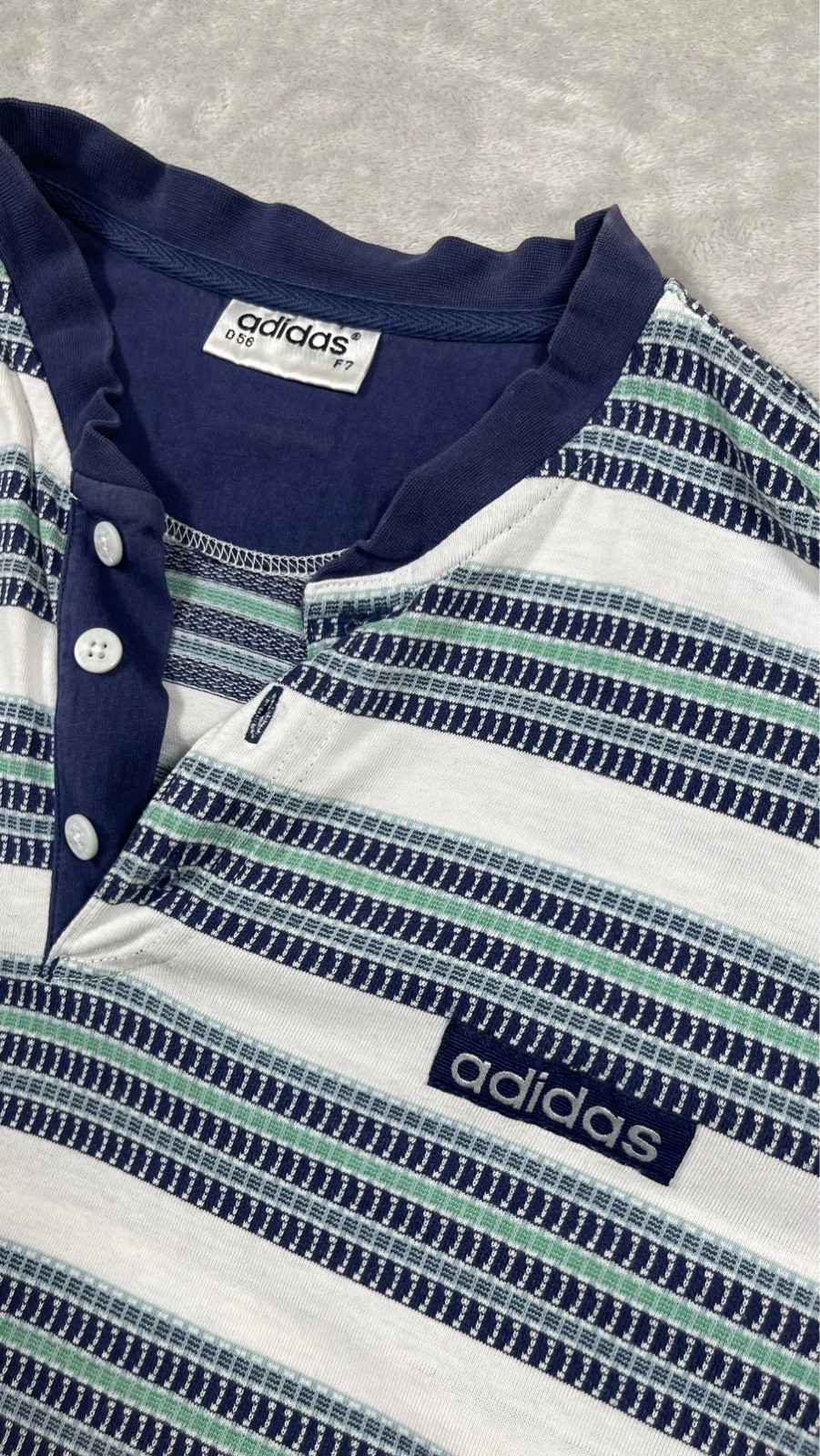 Adidas Striped Polo Shirt White Navy Green Vintage Sportswear 90s – adidas – taille XL 5