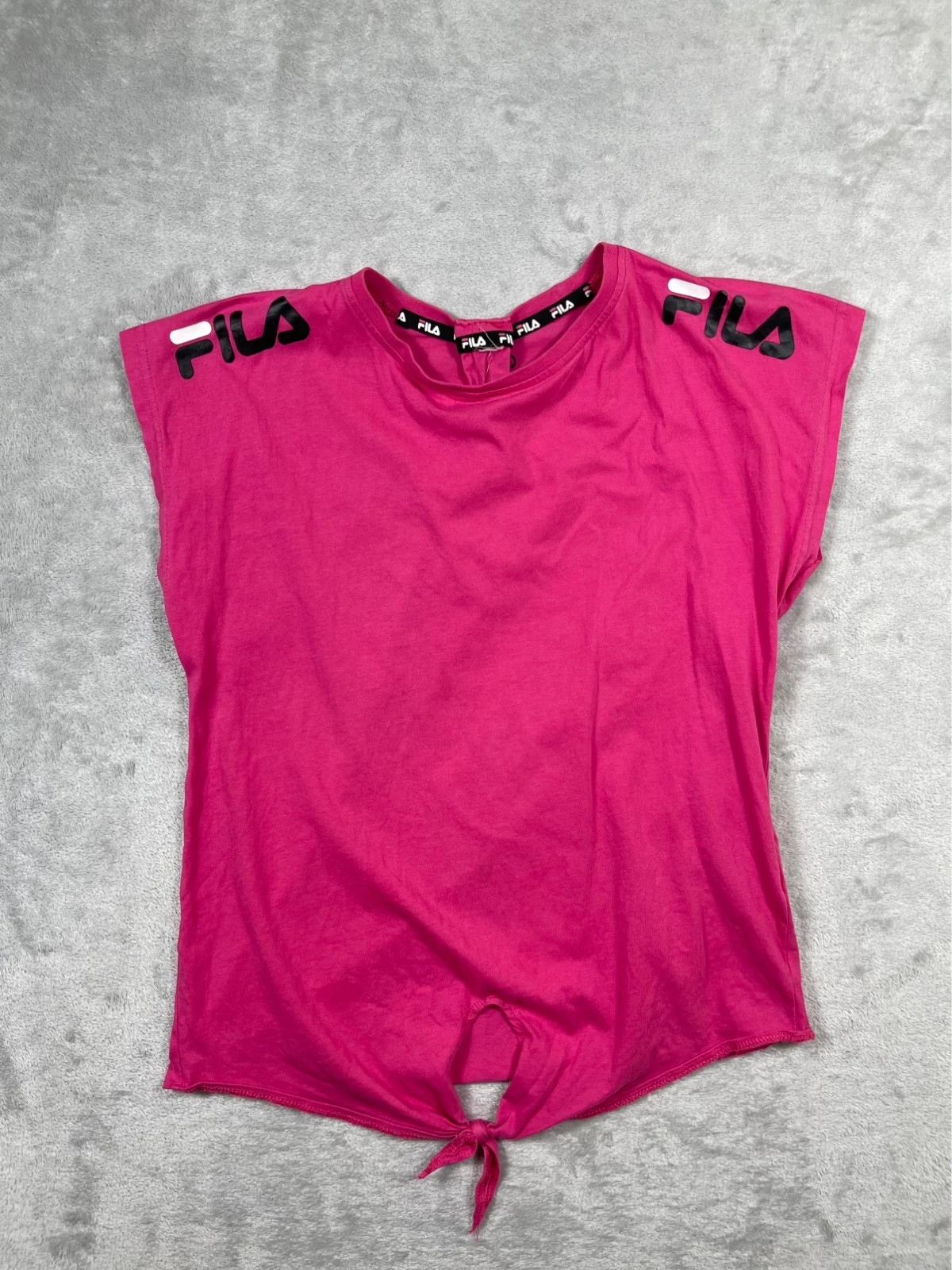 Fila T-Shirt Pink Logo Brand Tape Short Sleeve Sport Casual 00s