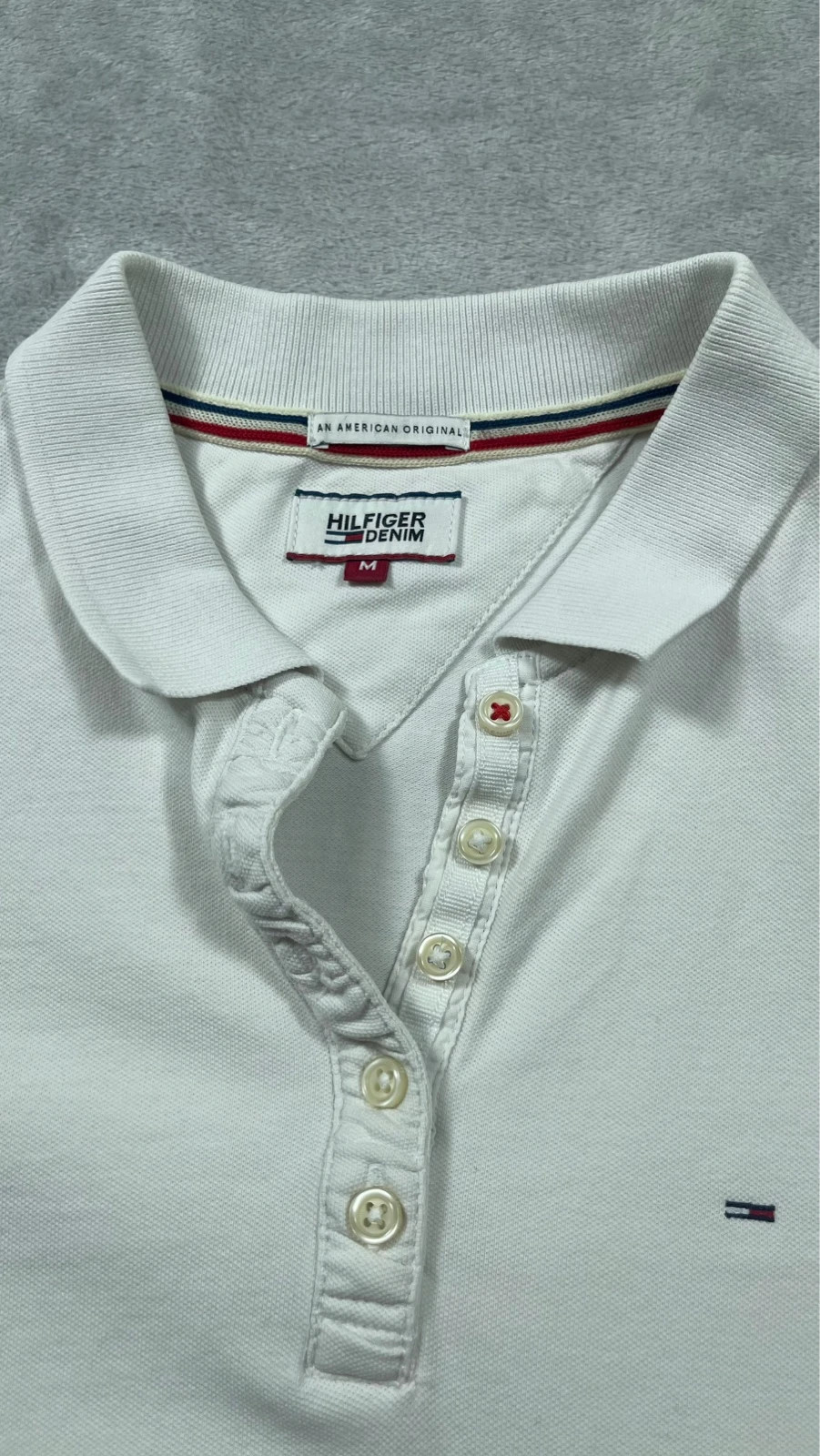 Hilfiger Denim Polo Shirt White Logo Short Sleeve Classic Casual 00s Size M – Hilfiger Denim – taille M / 38 / 10 5
