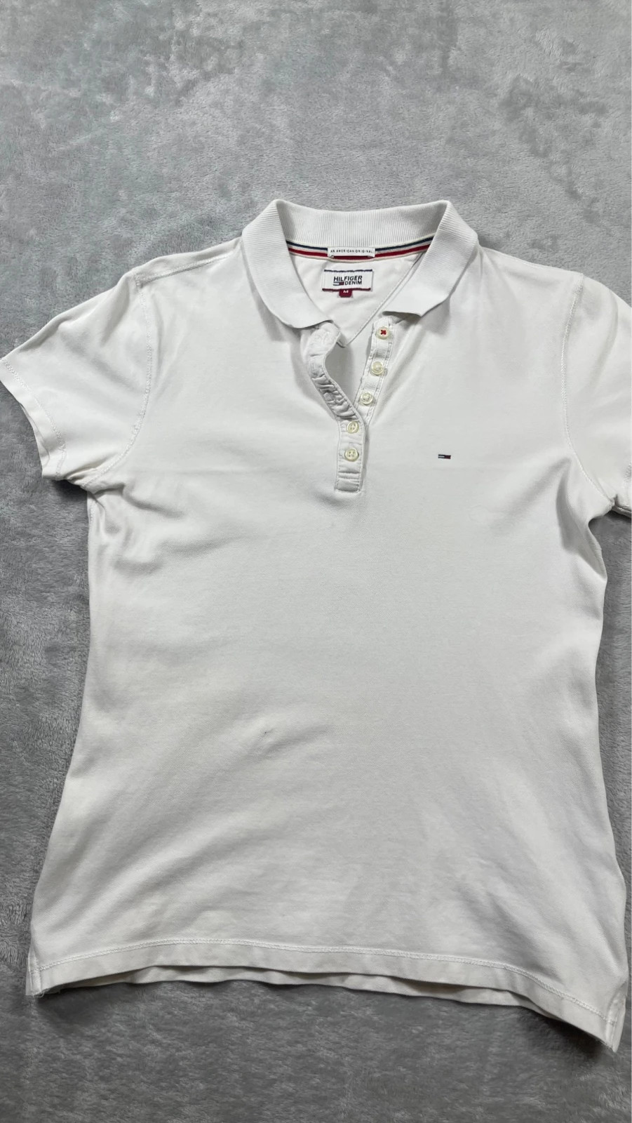 Hilfiger Denim Polo Shirt White Logo Short Sleeve Classic Casual 00s Size M – Hilfiger Denim – taille M / 38 / 10 3