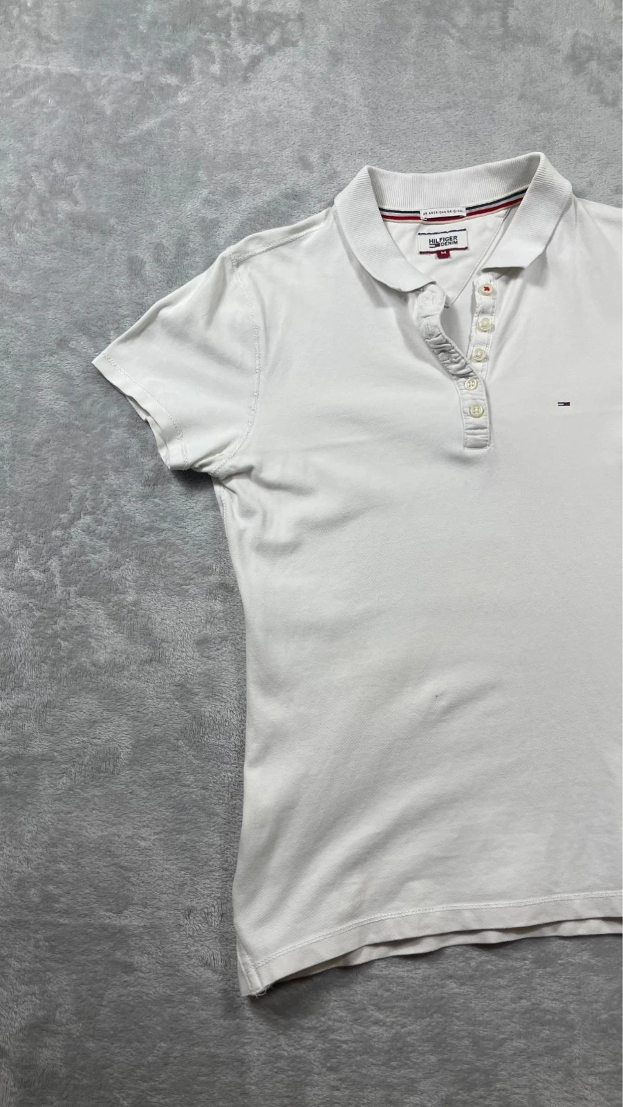 Hilfiger Denim Polo Shirt White Logo Short Sleeve Classic Casual 00s Size M – Hilfiger Denim – taille M / 38 / 10 2