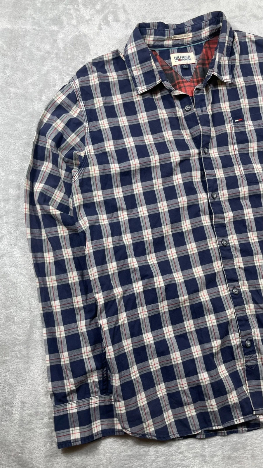 Hilfiger Denim Shirt Plaid Check Navy Blue Long Sleeve Casual 00s Size L – Hilfiger Denim – taille L 2