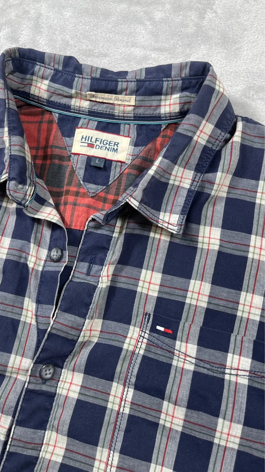 Hilfiger Denim Shirt Plaid Check Navy Blue Long Sleeve Casual 00s Size L – Hilfiger Denim – taille L 5