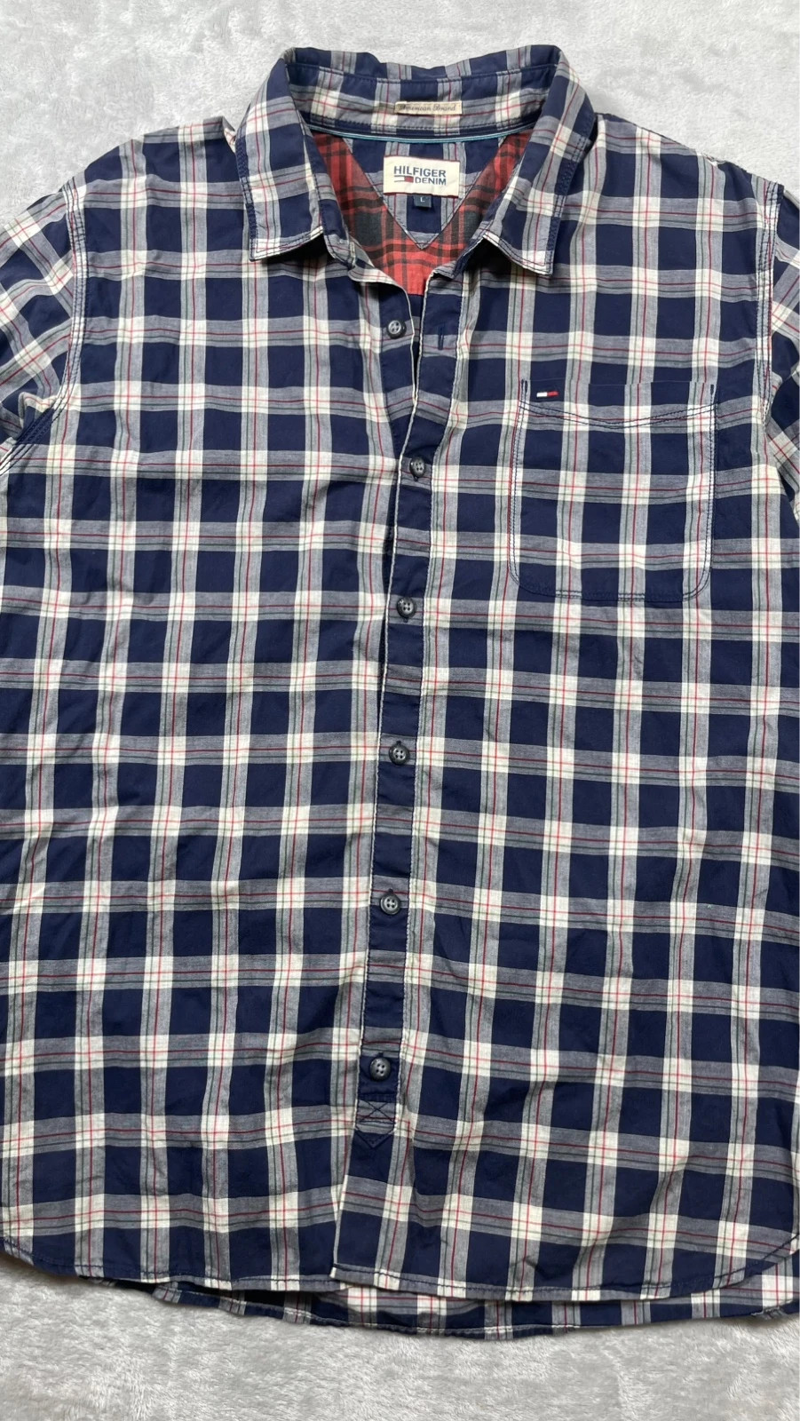 Hilfiger Denim Shirt Plaid Check Navy Blue Long Sleeve Casual 00s Size L – Hilfiger Denim – taille L 3
