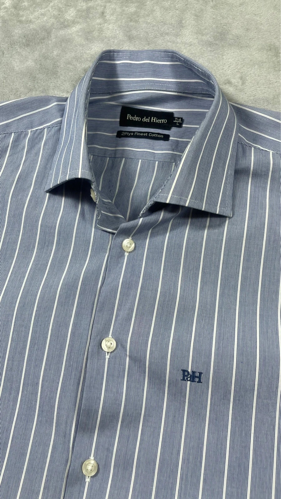 Pedro del Hierro Dress Shirt Blue White Striped Long Sleeve Business 00s Size L – Pedro del Hierro – taille L 5