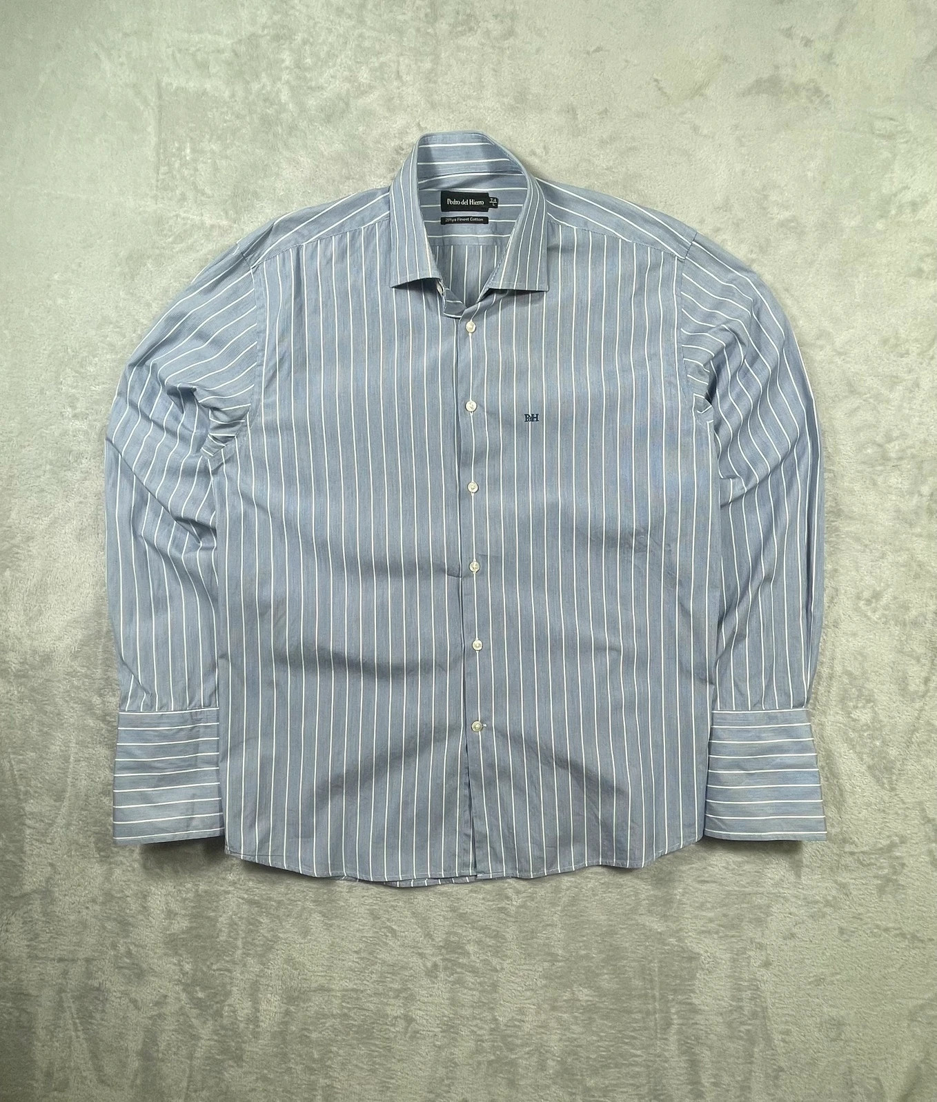Pedro del Hierro Dress Shirt Blue White Striped Long Sleeve Business 00s Size L