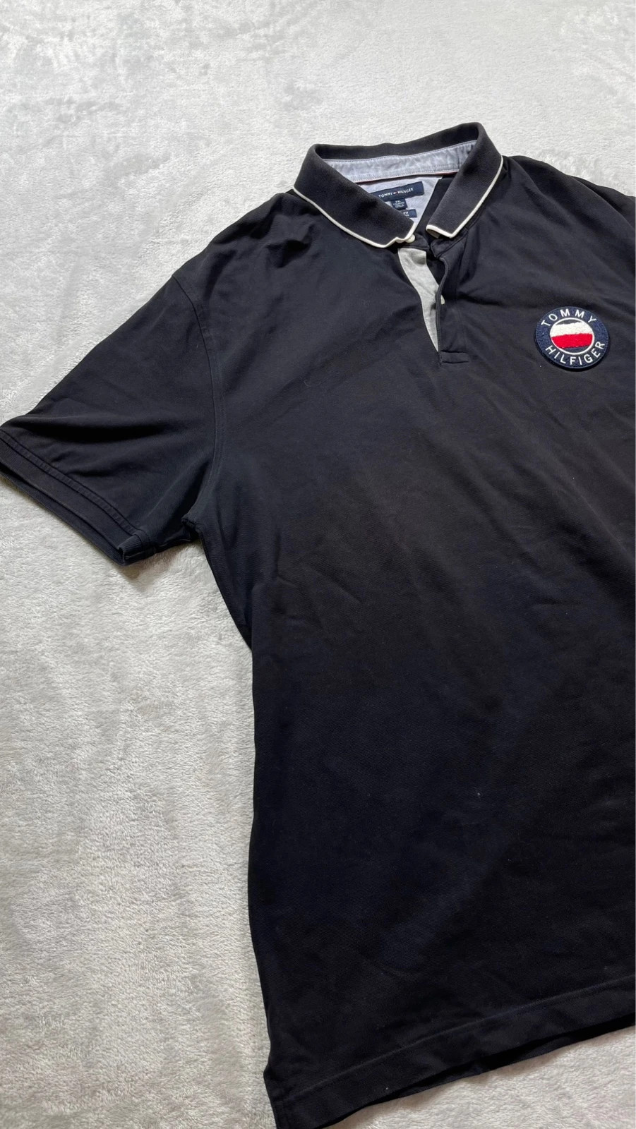 Tommy Hilfiger Polo Shirt Black Logo Patch Short Sleeve Y2K 00s Talla XXL – Tommy Hilfiger – taille XXL 3