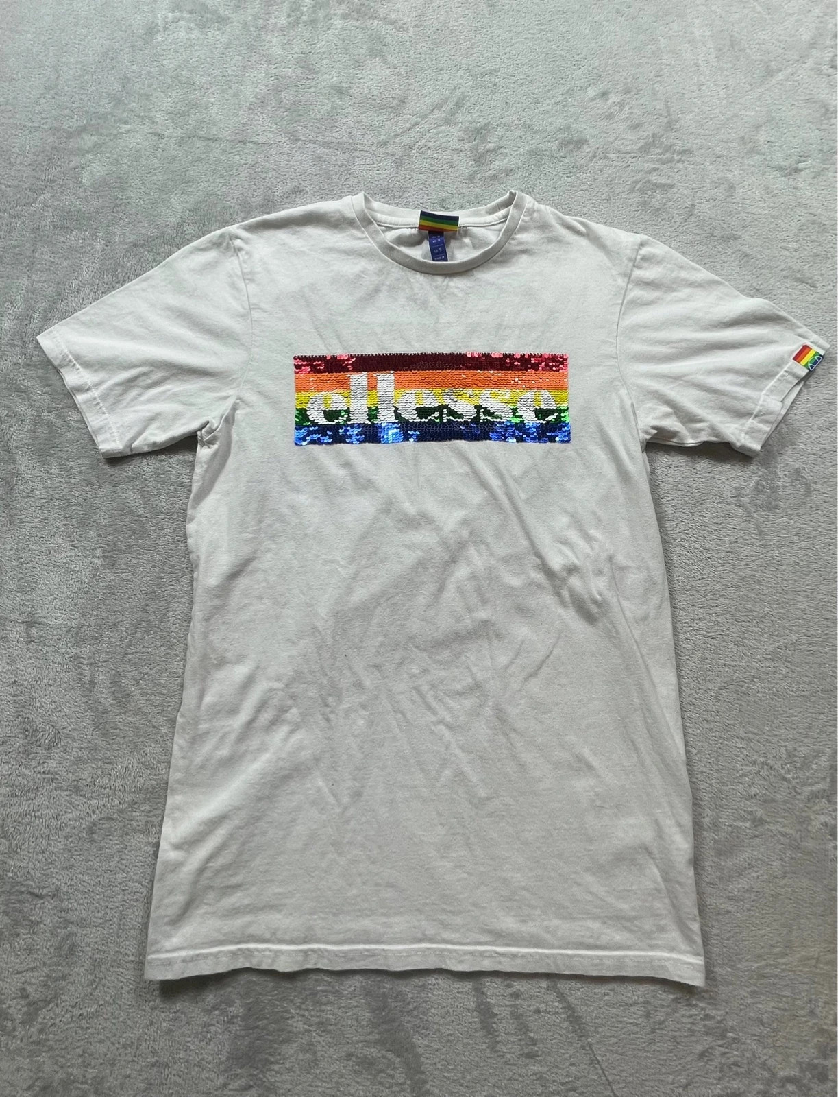 Ellesse T-Shirt White Reversible Sequin Logo Graphic Tee 00s Retro Sportswear Casual Size S – Ellesse – taille S / 36 / 8 2