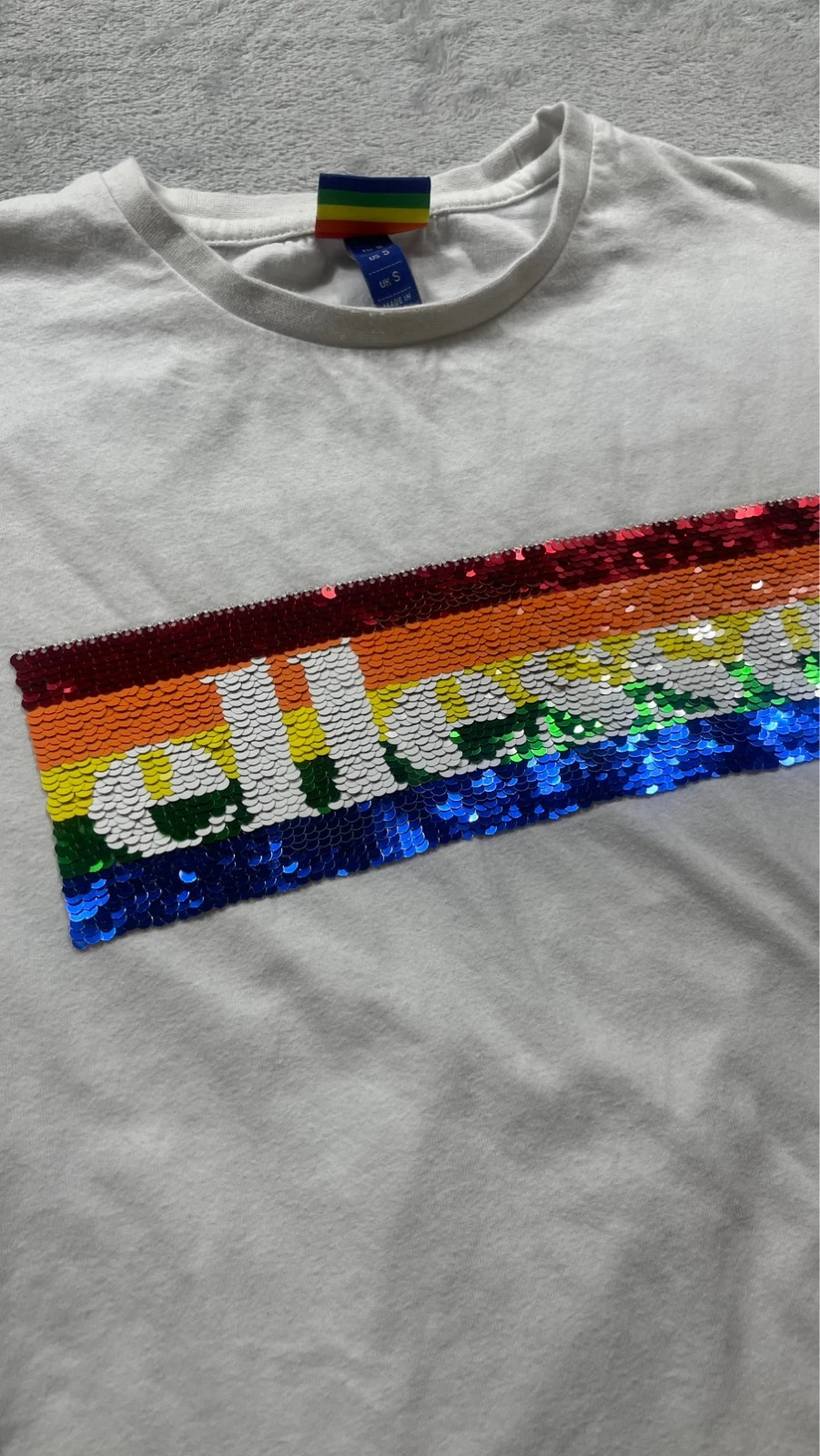 Ellesse T-Shirt White Reversible Sequin Logo Graphic Tee 00s Retro Sportswear Casual Size S – Ellesse – taille S / 36 / 8 3