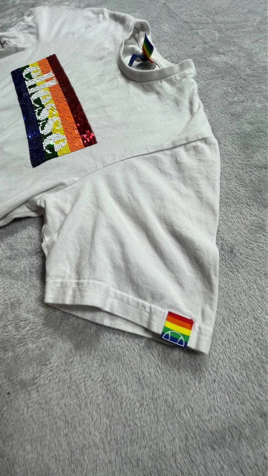 Ellesse T-Shirt White Reversible Sequin Logo Graphic Tee 00s Retro Sportswear Casual Size S – Ellesse – taille S / 36 / 8 5